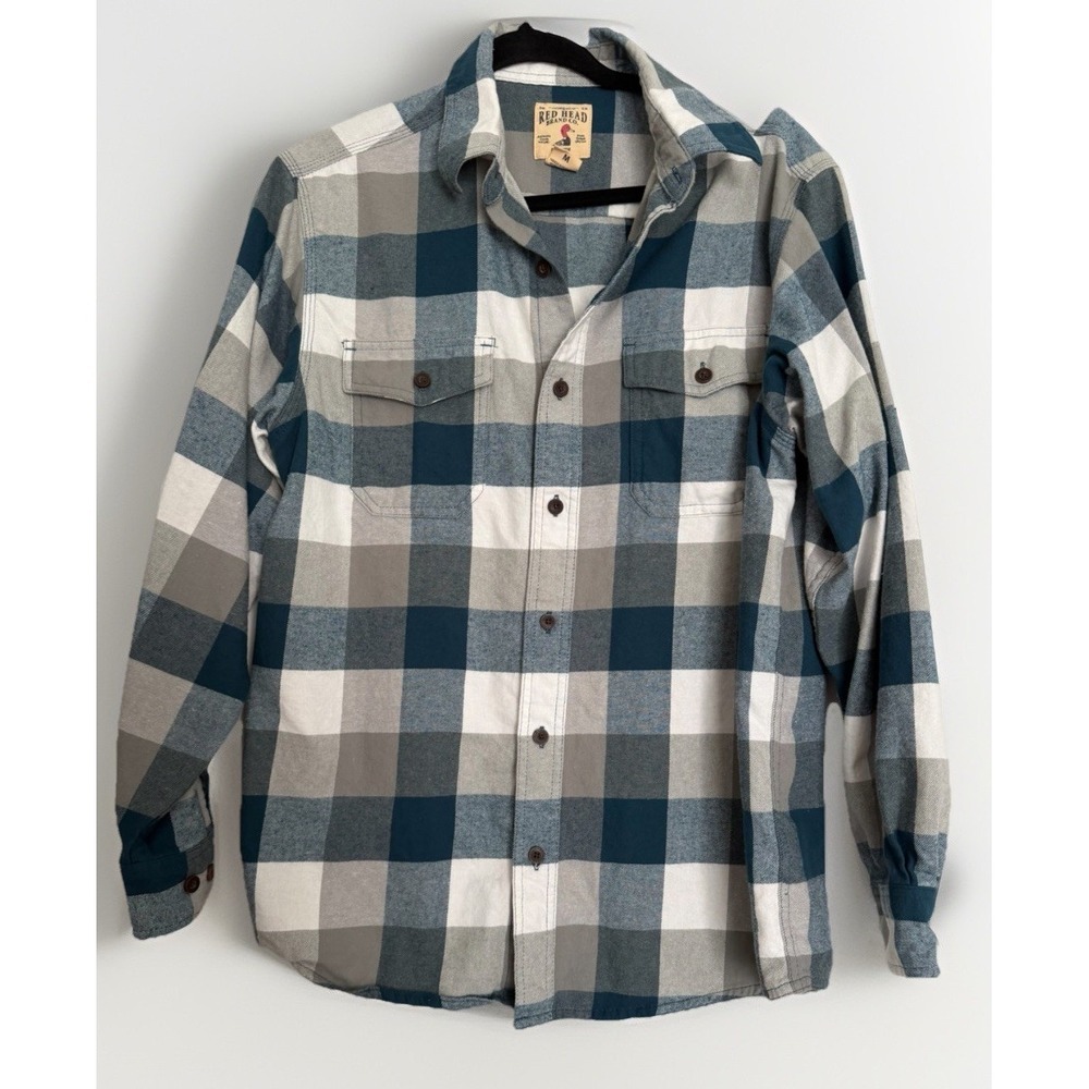 RedHead Men's Heavyweight Cotton Flannel Shirt - Blue Plaid Buffalo Check - M